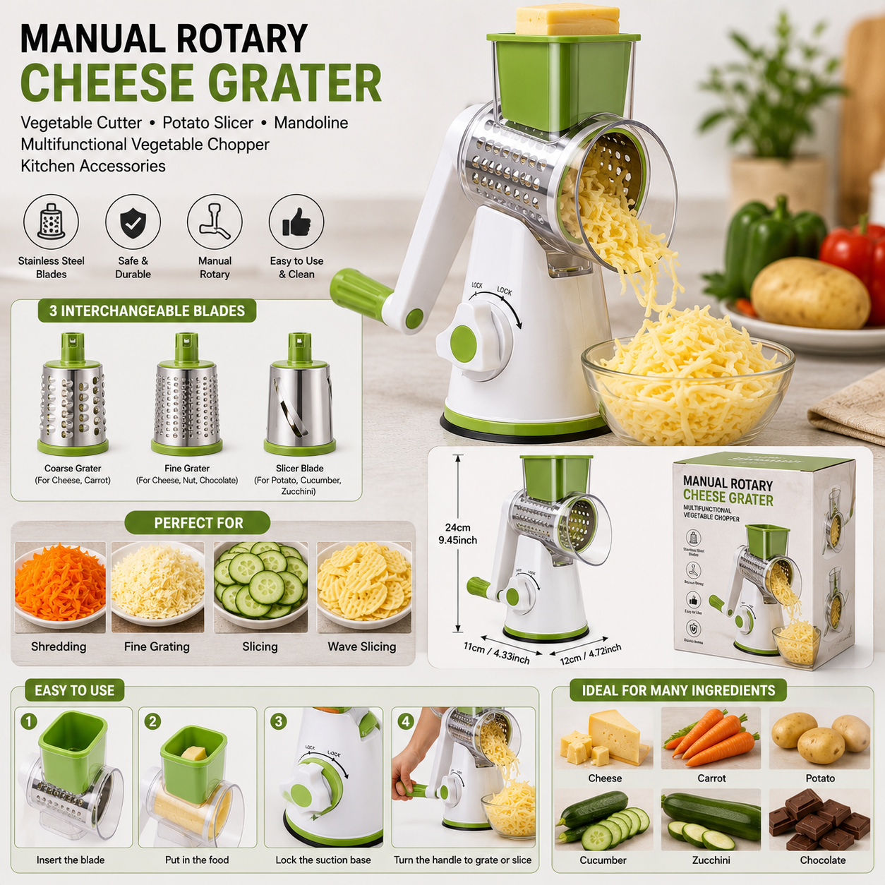 Manual Rotary Cheese Grater for Vegetable Cutter Potato Slicer Mandoline Multifunctional Vegetable Chopper Kitchen Accessories