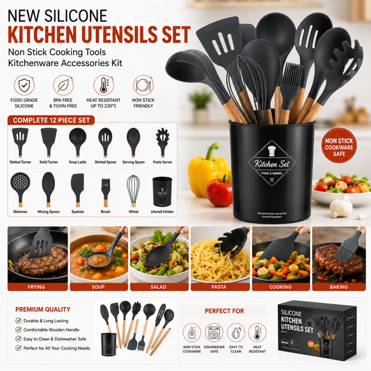 New Silicone Kitchen Utensils Set Non Stick Cooking Tools Spatula Soup Spoon Kitchenware Accessories Kit