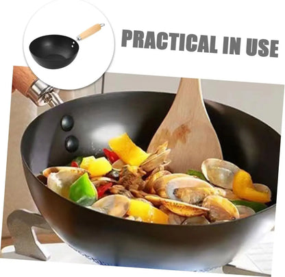 Wok Eisen 20cm Unbeschichtet Flachboden Holzgriff Induktionsgeeignet Schwarz