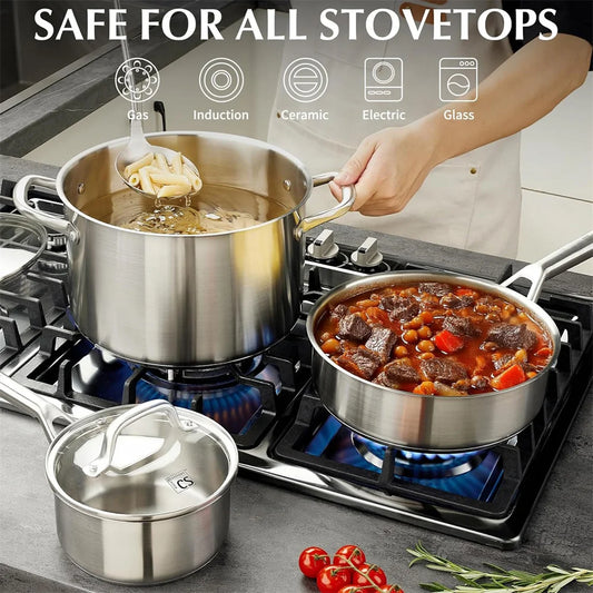 Edelstahl Kochgeschirr Set 17-teilig Profi Dampfeinsatz Glasdeckel Induktionsgeeignet Silber