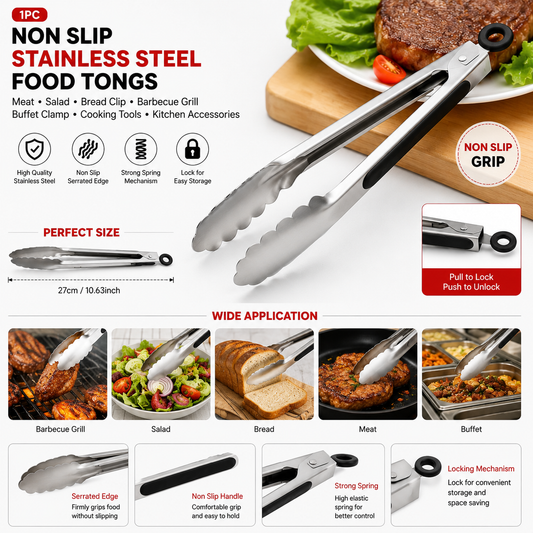 1pc Non Slip Stainless Steel Food Tongs Meat Salad Bread Clip Barbecue Grill Buffet Clamp Cooking Tools Kitchen Accessories