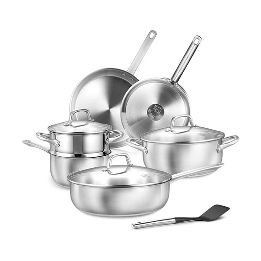 Edelstahl Kochgeschirr Set 10-teilig Antihaft Glasdeckel Induktionsgeeignet Silber