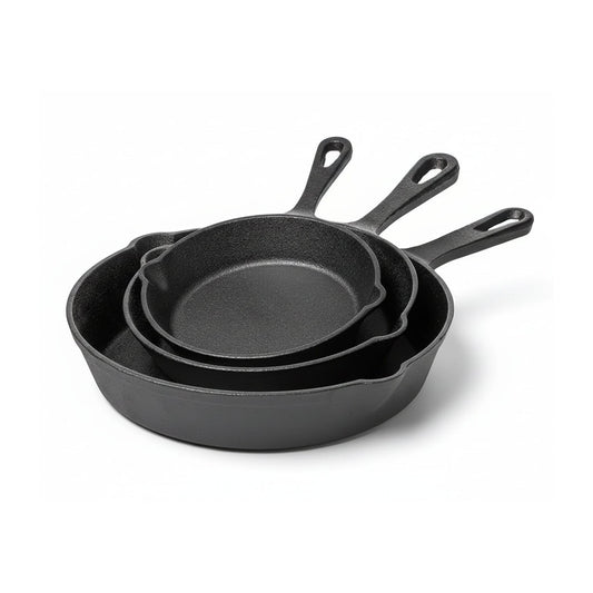 Gusseisen Bratpfannen Set 3-teilig Induktionsgeeignet Unbeschichtet Ofenfest Schwarz
