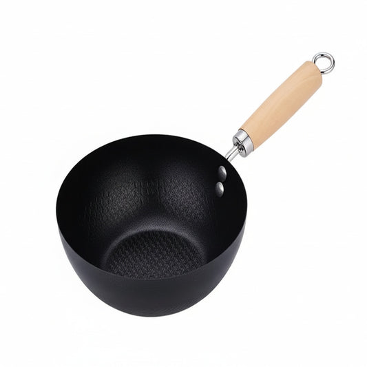 Wok Eisen 20cm Unbeschichtet Flachboden Holzgriff Induktionsgeeignet Schwarz