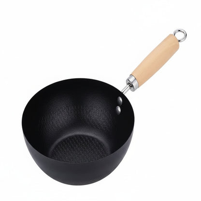 Wok Eisen 20cm Unbeschichtet Flachboden Holzgriff Induktionsgeeignet Schwarz